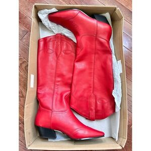 New Steve Madden Dollie Red Leather Western Square Toe Cowboy Boots Size 9